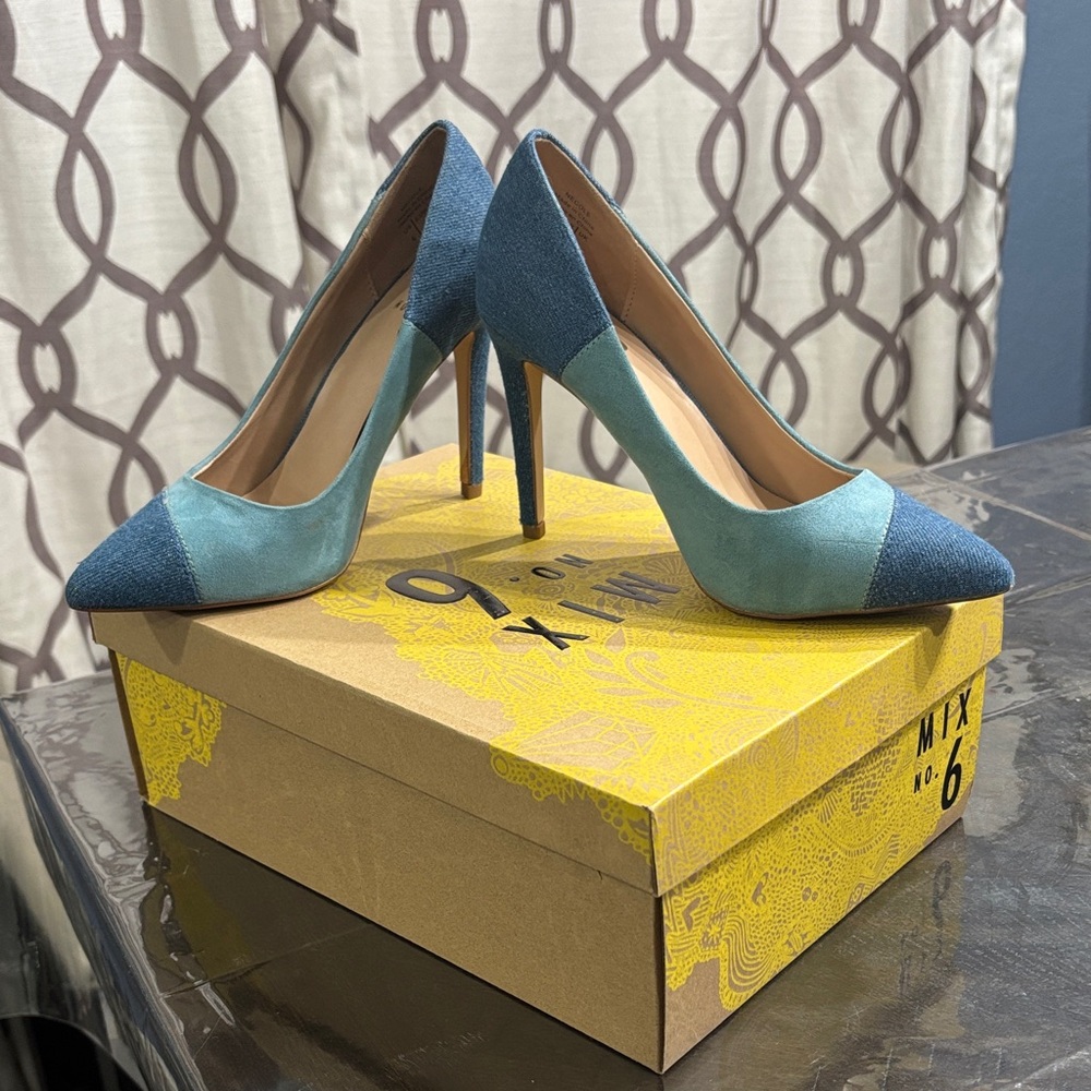 Mix No. 6 Two-Tone Teal and Denim Pointed-Toe Pumps - Picture 5 of 5